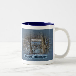 Kanada Gänse auf Green Lane Reservoir Happy Holida Zweifarbige Tasse