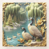 Kanada Gänse inmitten der weinenden Willows Glasuntersetzer (Vorderseite)