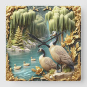 Kanada Gänse inmitten der weinenden Willows Quadratische Wanduhr (Vorderseite)