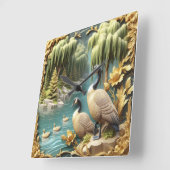 Kanada Gänse inmitten der weinenden Willows Quadratische Wanduhr (Winkel)