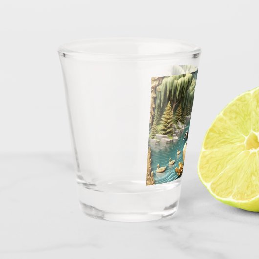 Kanada Gänse inmitten der weinenden Willows Schnapsglas (Links)