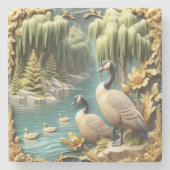 Kanada Gänse inmitten der weinenden Willows Steinuntersetzer (Vorderseite)