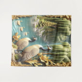 Kanada Gänse inmitten der weinenden Willows Wandteppich (Vorderseite (Horizontal))