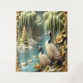 Kanada Gänse inmitten der weinenden Willows Wandteppich (Vorderseite)