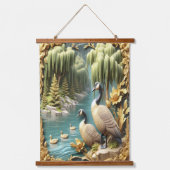 Kanada Gänse inmitten der weinenden Willows Wandteppich Mit Holzrahmen (Vorderseite)