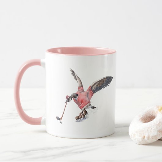 Kanada Gänse Playing Hockey Tasse (Mit Donut)