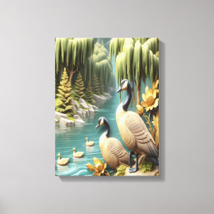 Kanada Geese inmitten der weinenden Willows 12x16 Leinwanddruck