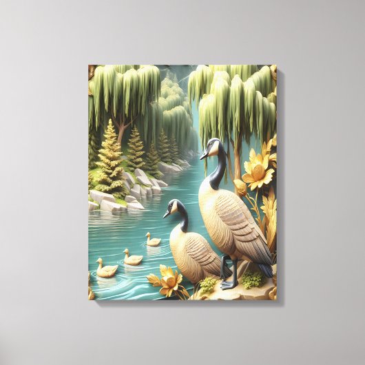 Kanada Geese inmitten der weinenden Willows 16x20 Leinwanddruck (Vorderseite)