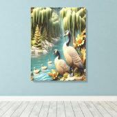 Kanada Geese inmitten der weinenden Willows 18x24 Leinwanddruck (Insitu (Holzboden))