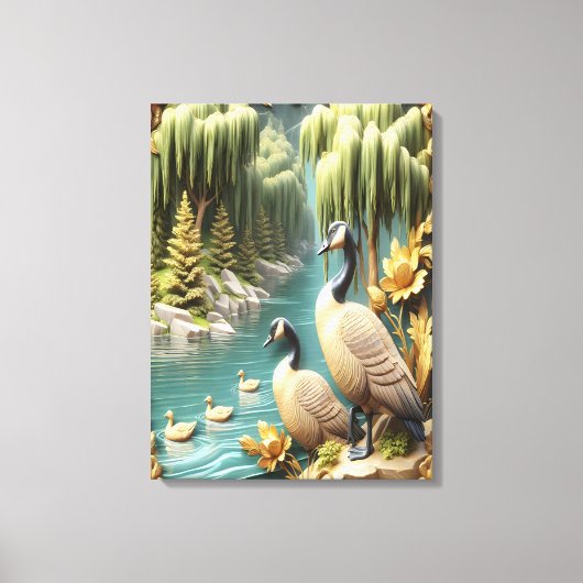 Kanada Geese inmitten der weinenden Willows 18x24 Leinwanddruck (Vorderseite)