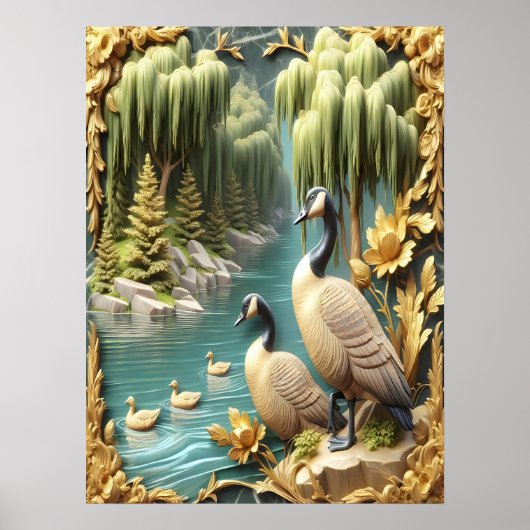Kanada Geese inmitten der weinenden Willows 18x24 Poster (Vorne)