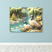 Kanada Geese inmitten der weinenden Willows 24x18 Leinwanddruck (Insitu (Holzboden))