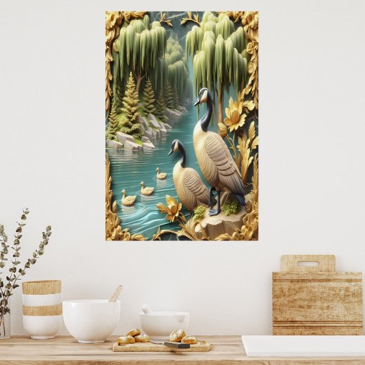 Kanada Geese inmitten der weinenden Willows 24x36 Poster (Küche)