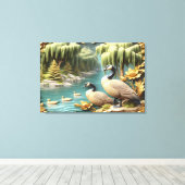 Kanada Geese inmitten der weinenden Willows 36x24 Leinwanddruck (Insitu (Holzboden))