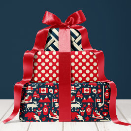 Kanada Kanadisches Weihnachts-Elsenmuster Geschenkpapier Set