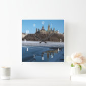 Kanada Parlament Gebäude Aussicht vom Ottawa River Quadratische Wanduhr (Zuhause)