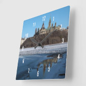 Kanada Parlament Gebäude Aussicht vom Ottawa River Quadratische Wanduhr (Winkel)