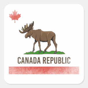 Kanada Republik - Kanada Elch und Kalifornien-Flag Quadratischer Aufkleber