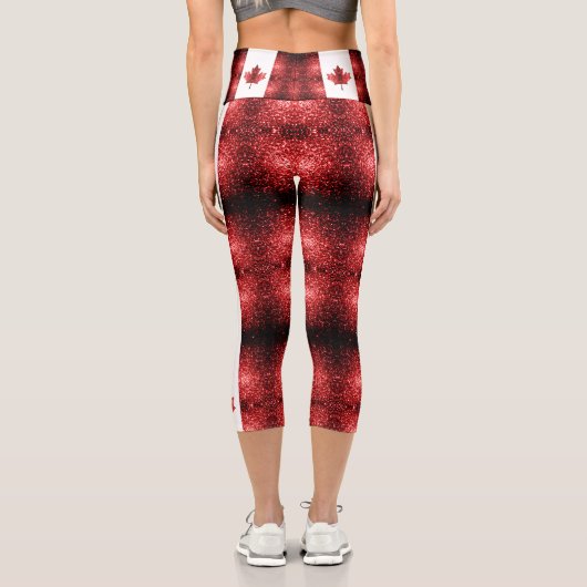 Kanada - rote Glitzern Capri Leggings (Rückseite)