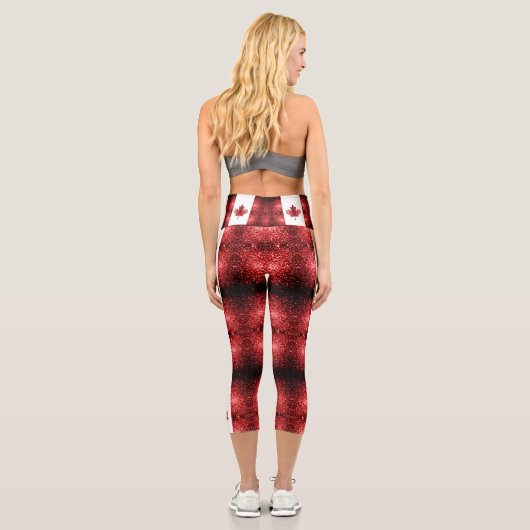 Kanada - rote Glitzern Capri Leggings (Rückseite)