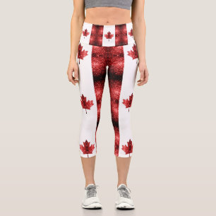 Kanada - rote Glitzern Capri Leggings