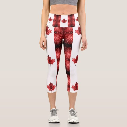 Kanada - rote Glitzern Capri Leggings (Vorderseite)