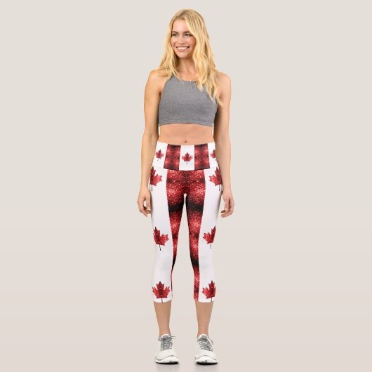 Kanada - rote Glitzern Capri Leggings (Vorderseite)