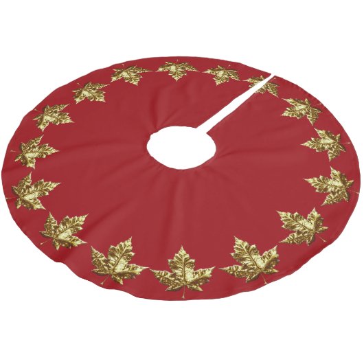 Kanada Tree Skirt Holiday Gold Leaf Kanada Dekorat Polyester Weihnachtsbaumdecke (Schrägansicht)