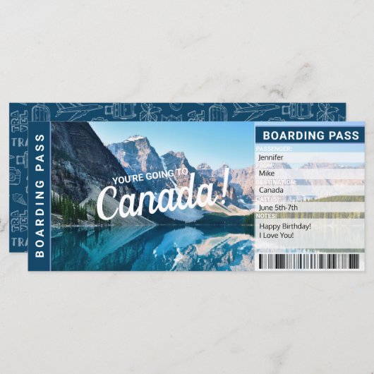 Kanada Überraschungsreise Boarding Pass Geschenkgu (Vorne/Hinten)