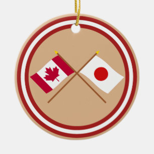 Kanada und Japan gekreuzte Flaggen Keramik Ornament