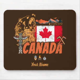 Kanada Vintage-Flagge und Grizzlybär-Feiertag Mousepad
