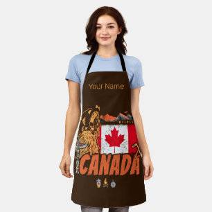 Kanada Vintage-Flagge und Grizzlybär Urlaub Schürze