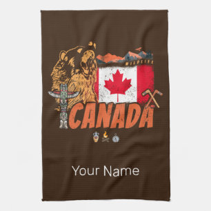 Kanada Vintage Flagge und Grizzlybären Urlaub Geschirrtuch