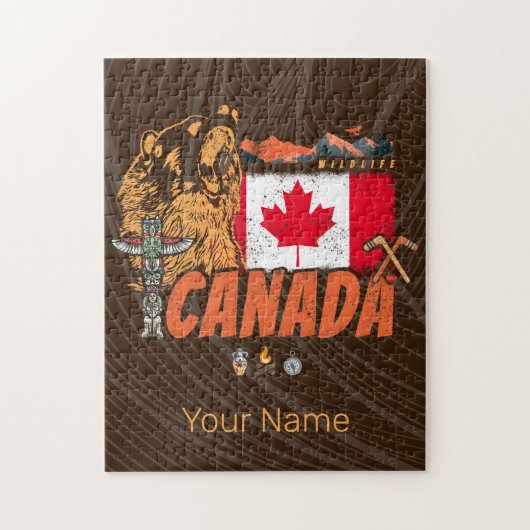 Kanada Vintage Flagge und Grizzlybären Urlaub Puzzle (Vertikal)