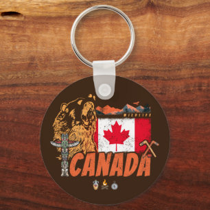 Kanada Vintage Flagge und Grizzlybären Urlaub Schlüsselanhänger