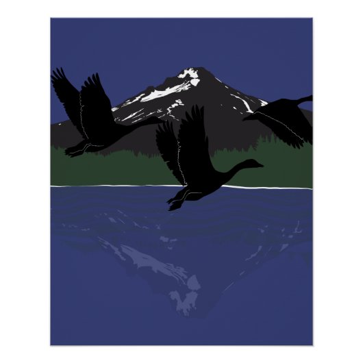 Kanadagänse fliegen über Mountain Lake Wilderness Poster (Vorderseite)