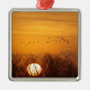 Kanadakraniche gegen aufgehende Sonne silhouettier Ornament Aus Metall