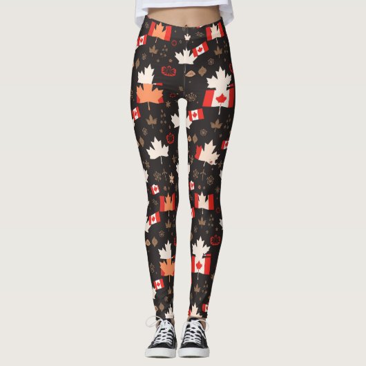 Kanadas roter weißer kanadischer Ahornblättersteg Leggings (Vorderseite)