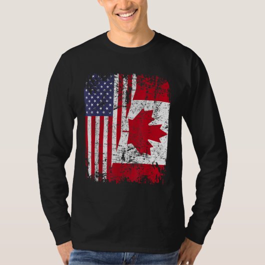 KANADIAN ROOTS Halbe amerikanische Flagge KANADA T-Shirt (Vorderseite)
