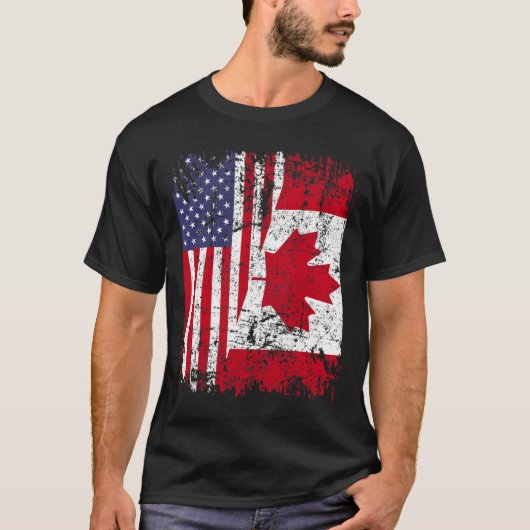 KANADIAN ROOTS Halbe amerikanische Flagge KANADA T T-Shirt (Vorderseite)