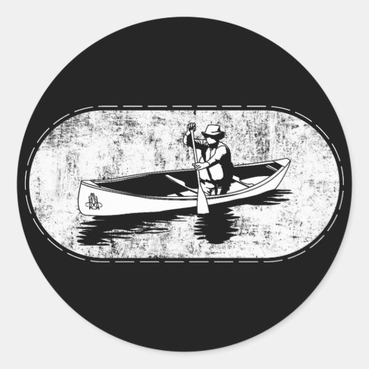 Kanadier Paddling Canoeist Vintag Runder Aufkleber (Vorderseite)