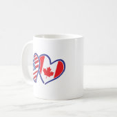 Kanadier und Amerika-Flaggen-Herzen Kaffeetasse (Vorderseite Links)