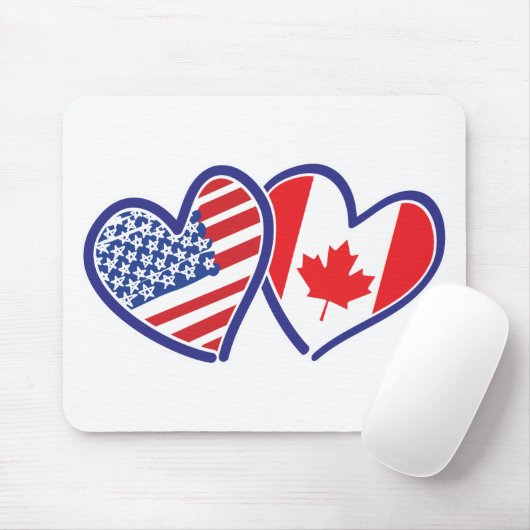 Kanadier und Amerika-Flaggen-Herzen Mousepad (Mit Mouse)