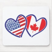 Kanadier und Amerika-Flaggen-Herzen Mousepad (Vorne)