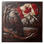 Kanadische Adlerskulptur mit Fahne Fliese (Vorderseite)