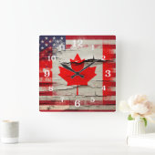 Kanadische amerikanische Flagge der Quadratische Wanduhr (Zuhause)