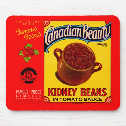 Kanadische Beauty-Bohnen-Etikett der 1930er Jahre Mousepad (Vorne)