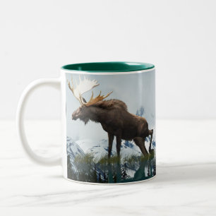 Kanadische Elche & Berge Natur Zweifarbige Tasse