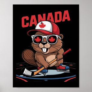 Kanadische Flagge Ahornblatt Biber Hockeyschläger Poster