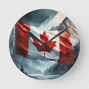 Kanadische Flagge in Wasserfarbe Runde Wanduhr